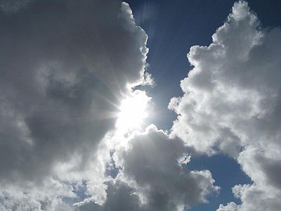 A picture of clouds with the sun poking through in case people start to panic